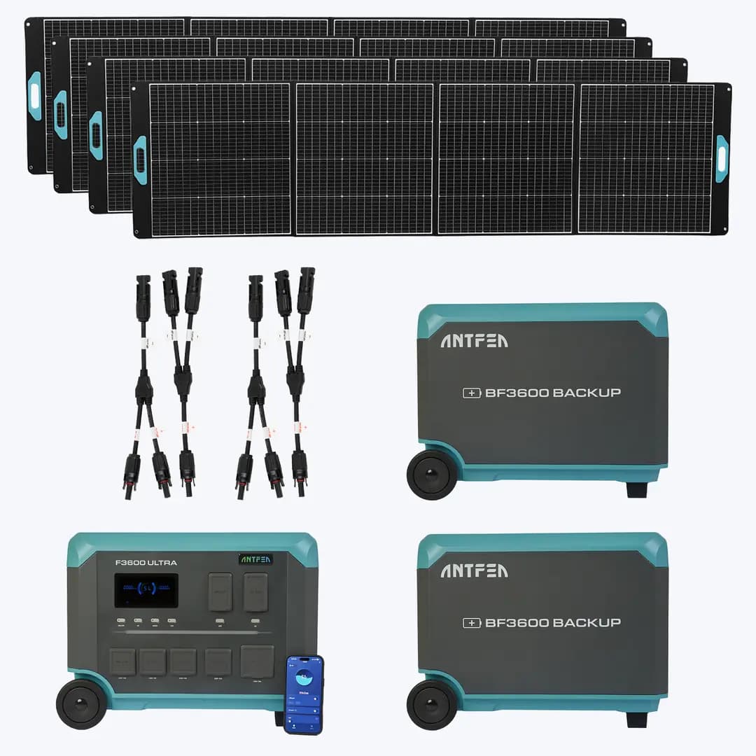 Antfea F3600 + 2 adet BF3600 Yedek Batarya + 4 adet 400W Paneli + 2 adet Paralelleme Kablosu [ 3.6 kW / 12.3 kWh / 1.6