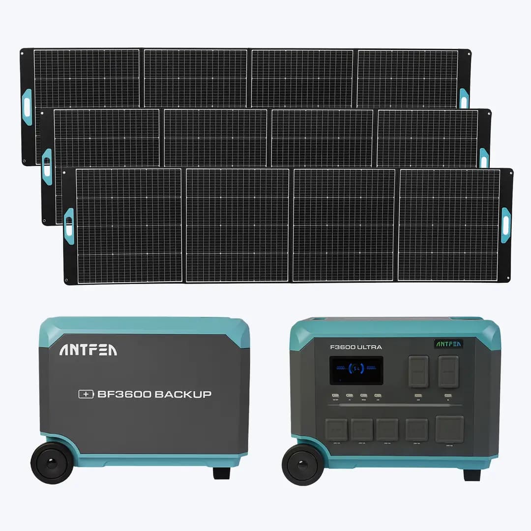 ANTFEA F3600 Ultra Taşınabilir Güç Kaynağı + BF3600 Backup Yedek Batarya + 3 adet 400W Taşınabilir Güneş Paneli [ 3.6 kW