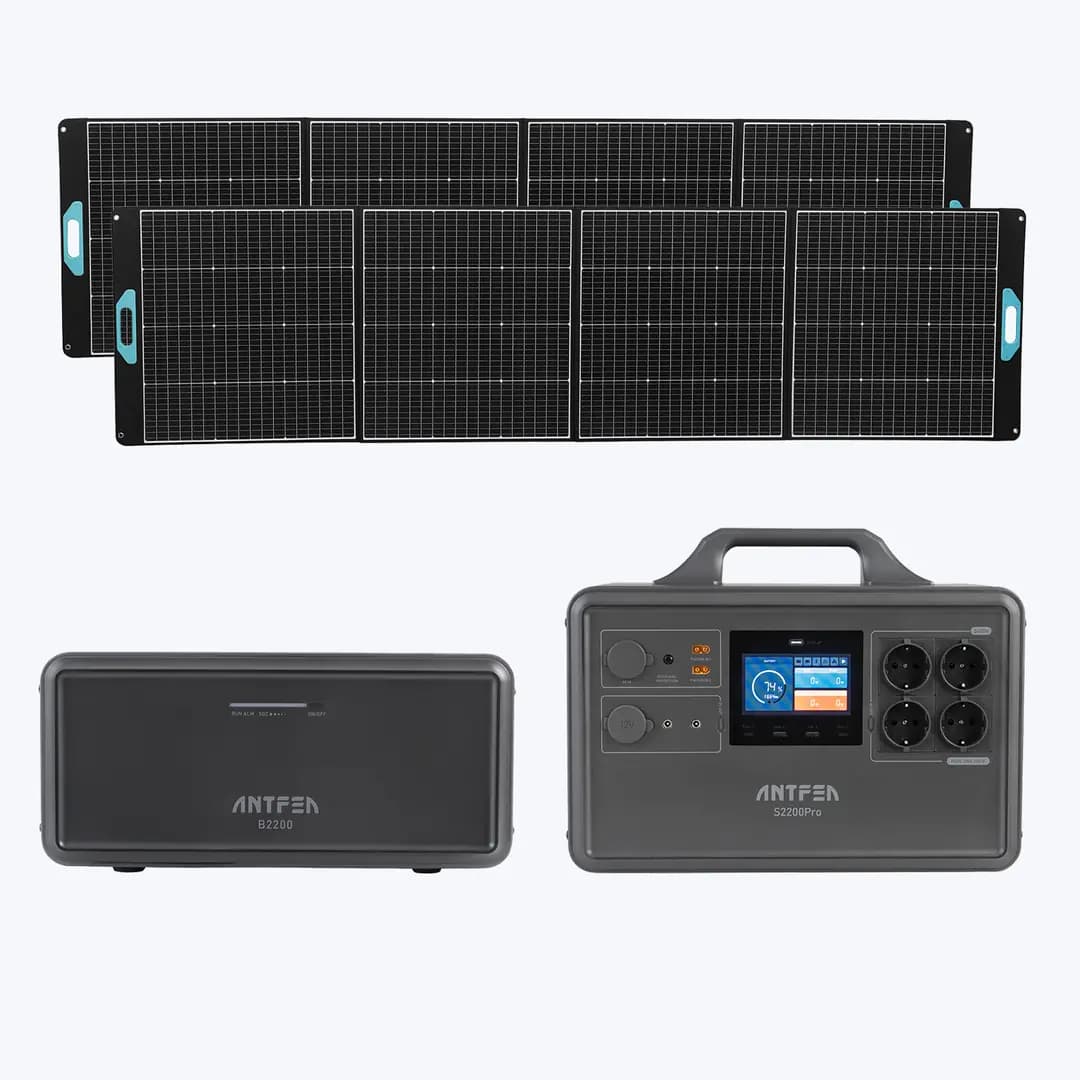 ANTFEA S2200 Pro Taşınabilir Güç Kaynağı + B2200 Backup Yedek Batarya + 2 adet 400W Taşınabilir Güneş Paneli [ 2.4 kW /