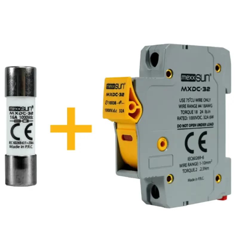 Mexxsun 20 Ah 1000 V DC Sigorta+ Sigorta Yuvası - 1 Kutu 12 Adet