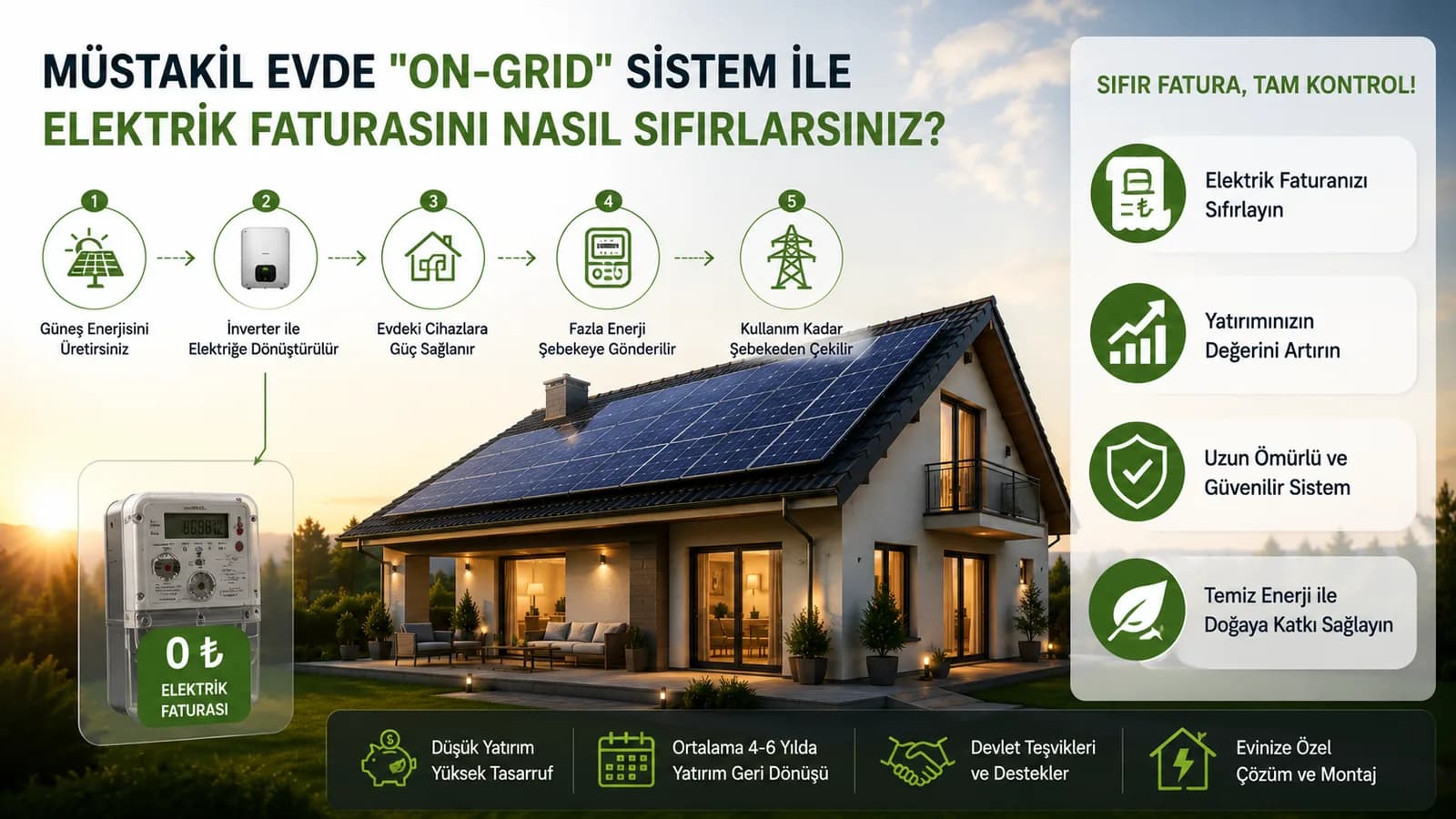 Müstakil Evde "On-Grid" Sistem ile Elektrik Faturasını Nasıl Sıfırlarsınız?
